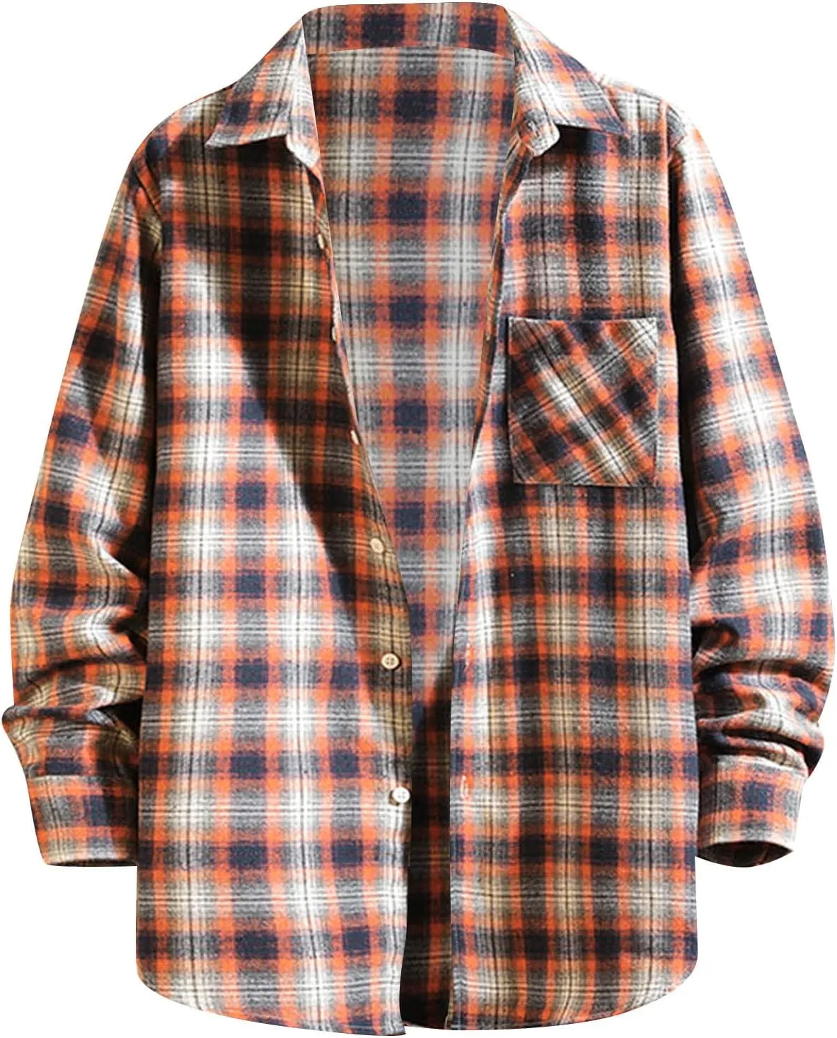 Men's Casual Plaid Flannel Long Sleeve Button Down Shirt Big and Tall Flannel Casual Shirts Lightweight Camp Shirts