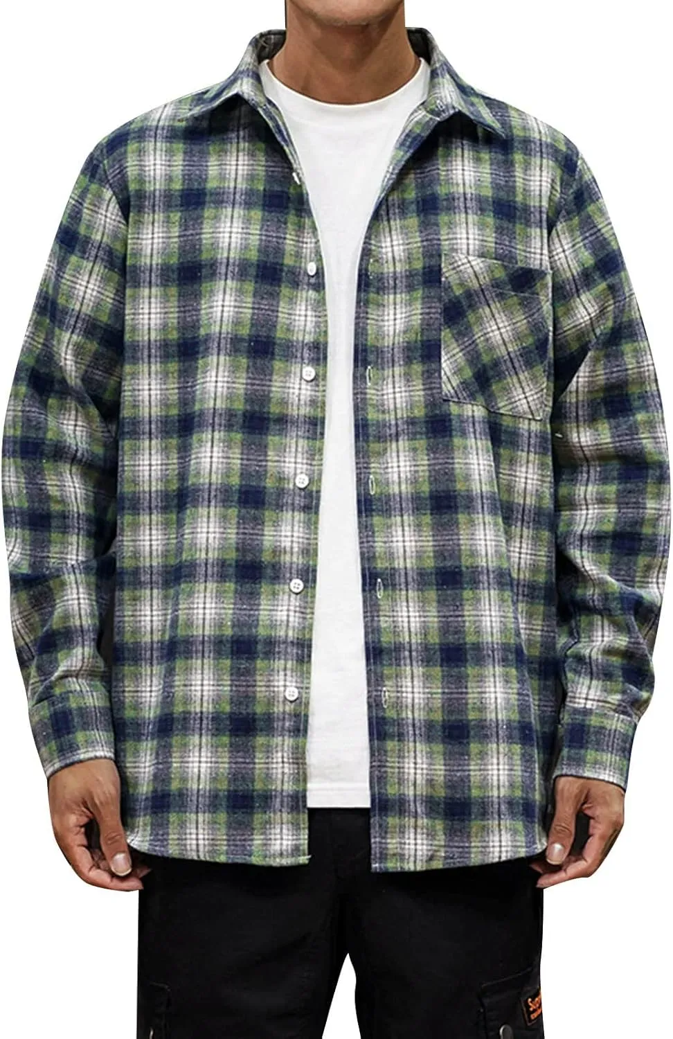 Men's Casual Plaid Flannel Long Sleeve Button Down Shirt Big and Tall Flannel Casual Shirts Lightweight Camp Shirts