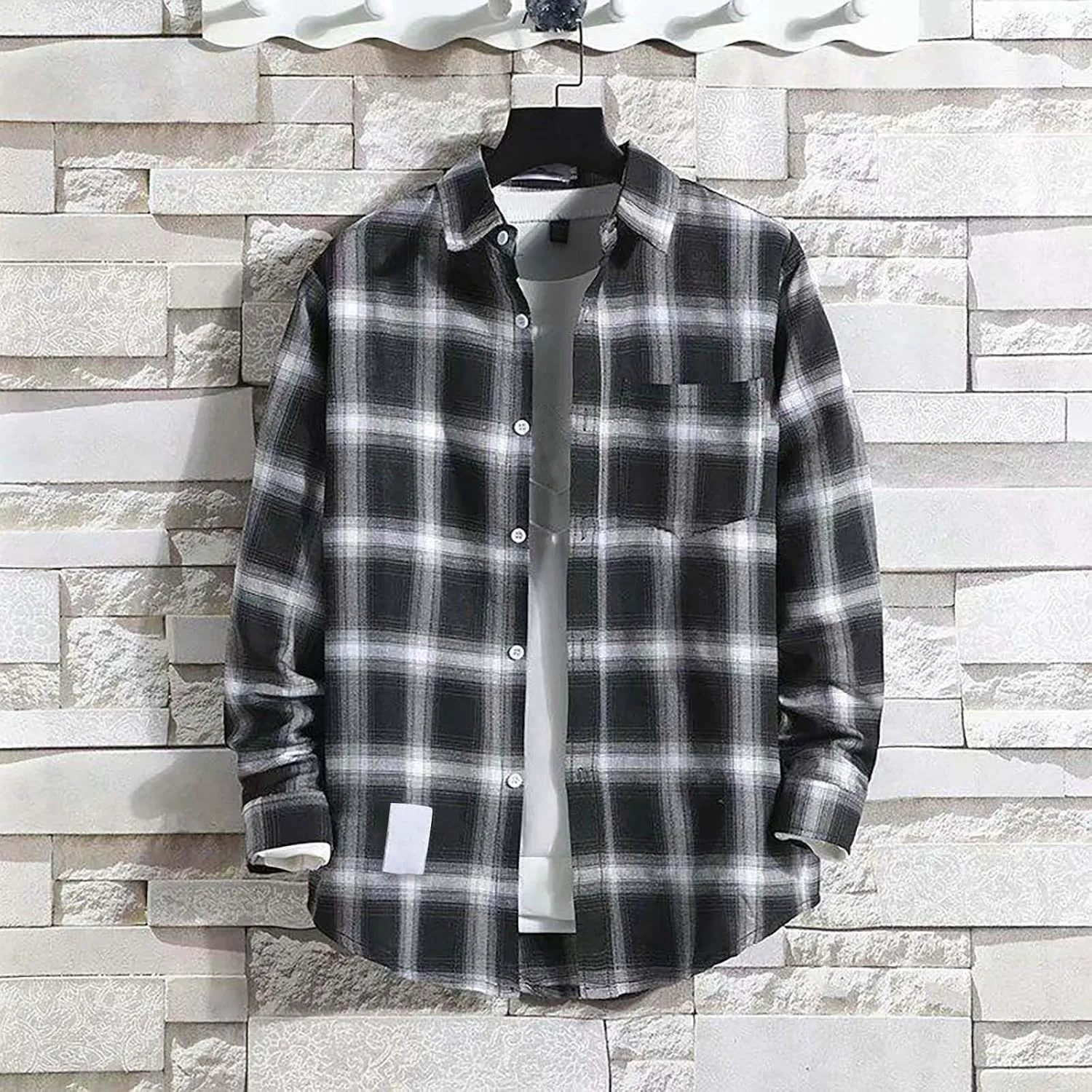 Men's Casual Plaid Flannel Long Sleeve Button Down Shirt Big and Tall Flannel Casual Shirts Lightweight Camp Shirts
