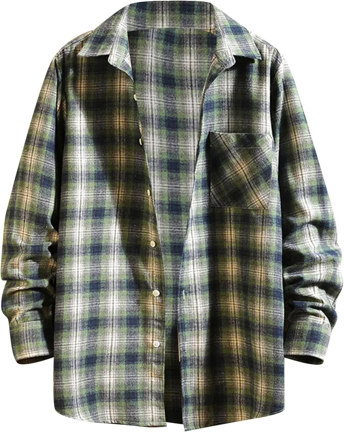 Men's Casual Plaid Flannel Long Sleeve Button Down Shirt Big and Tall Flannel Casual Shirts Lightweight Camp Shirts