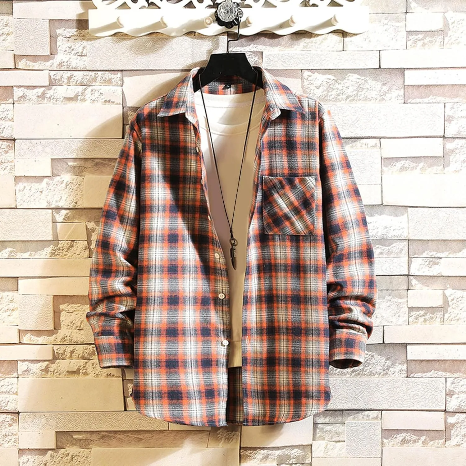 Men's Casual Plaid Flannel Long Sleeve Button Down Shirt Big and Tall Flannel Casual Shirts Lightweight Camp Shirts