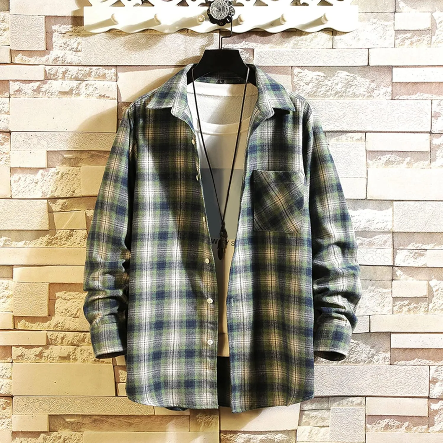 Men's Casual Plaid Flannel Long Sleeve Button Down Shirt Big and Tall Flannel Casual Shirts Lightweight Camp Shirts