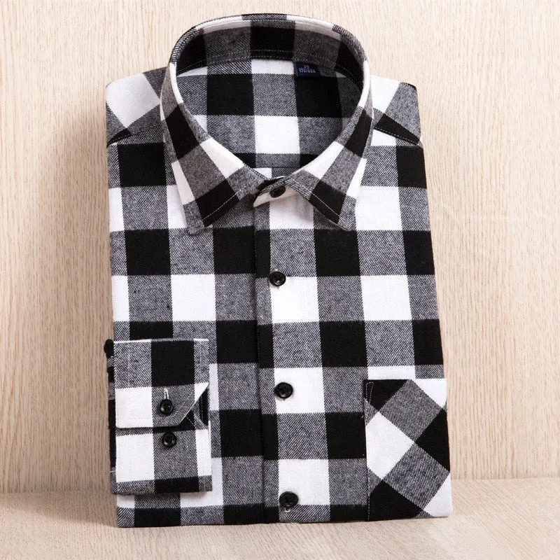 Men's Casual Plaid Flannel Long Sleeved Shirt | Plus Size