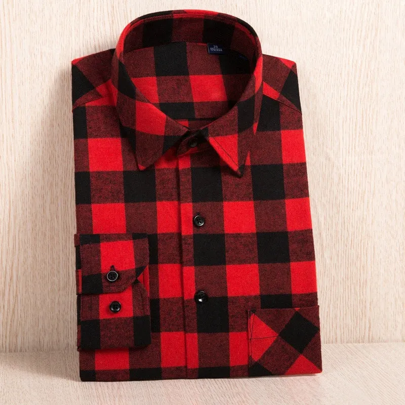 Men's Casual Plaid Flannel Long Sleeved Shirt | Plus Size