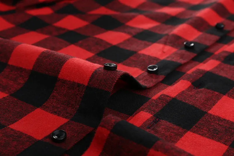 Men's Casual Plaid Flannel Long Sleeved Shirt | Plus Size
