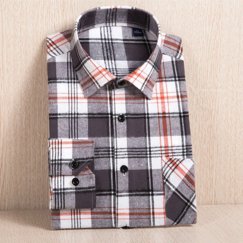 Men's Casual Plaid Flannel Long Sleeved Shirt | Plus Size