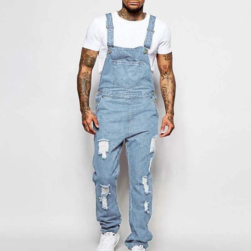 Men's Casual Ripped Denim Overalls 40221493M