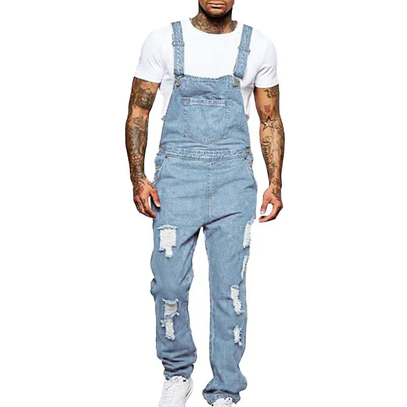 Men's Casual Ripped Denim Overalls 40221493M