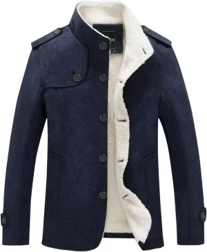 Mens Casual Sherpa Fleece Lined Wool Blend Jackets Winter Warm Cotton Cargo Coats Single-breasted Military Jackets L-4XL