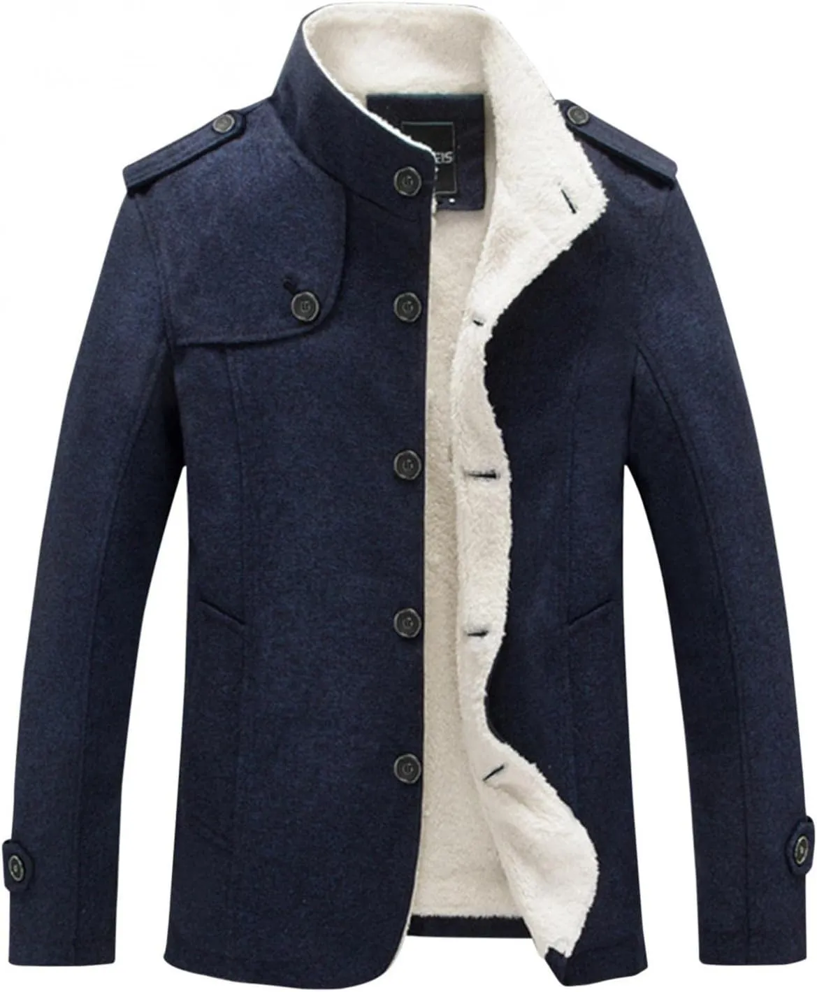 Mens Casual Sherpa Fleece Lined Wool Blend Jackets Winter Warm Cotton Cargo Coats Single-breasted Military Jackets L-4XL