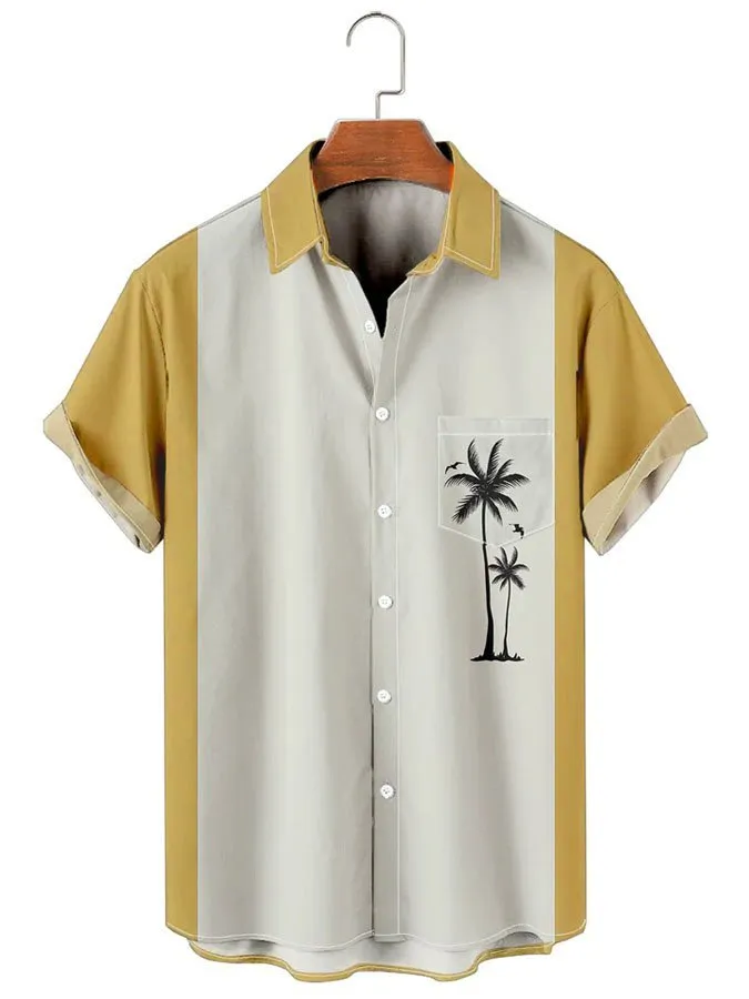 Men's Casual Simple Hawaiian Geometric Juice Print Shirt With Pockets