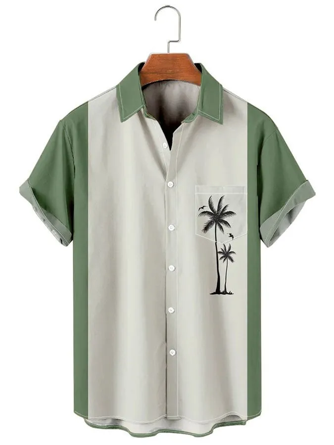 Men's Casual Simple Hawaiian Geometric Juice Print Shirt With Pockets