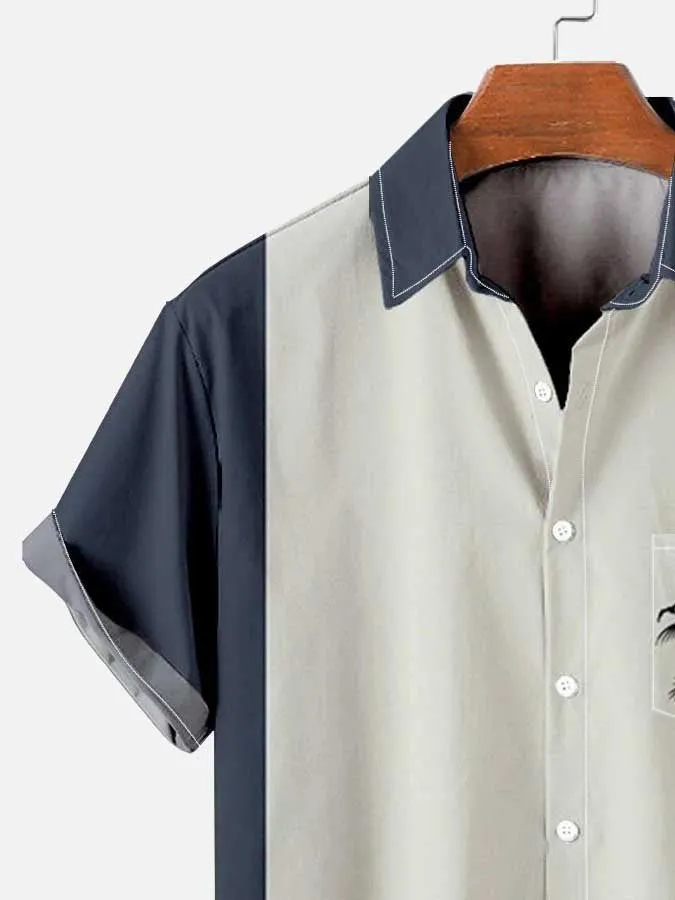 Men's Casual Simple Hawaiian Geometric Juice Print Shirt With Pockets