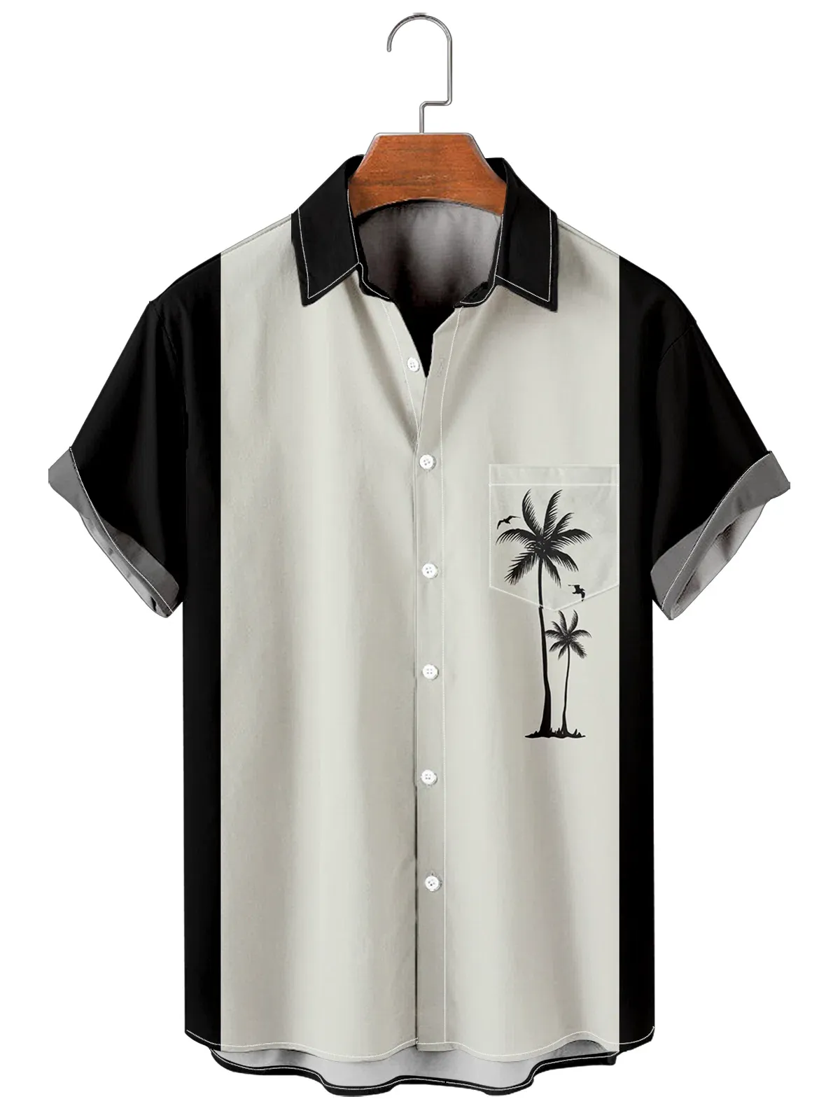 Men's Casual Simple Hawaiian Geometric Juice Print Shirt With Pockets