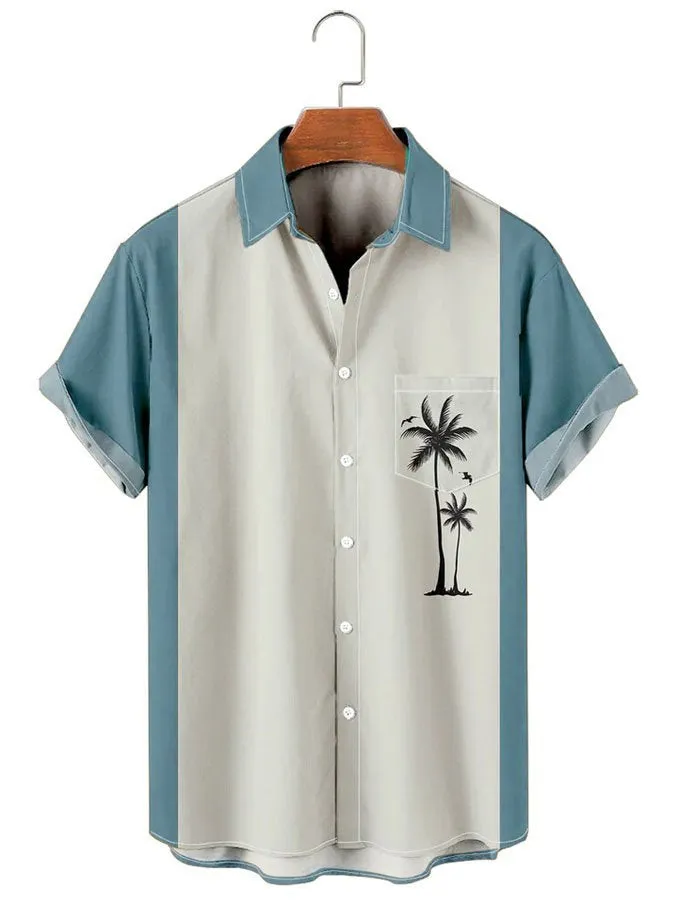 Men's Casual Simple Hawaiian Geometric Juice Print Shirt With Pockets