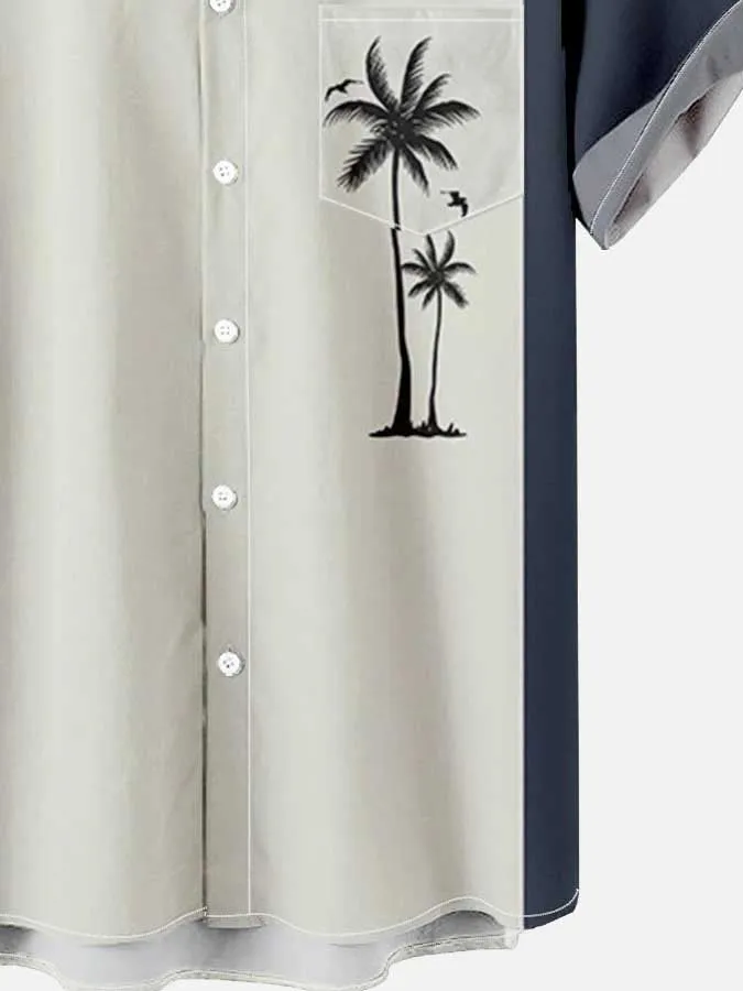 Men's Casual Simple Hawaiian Geometric Juice Print Shirt With Pockets