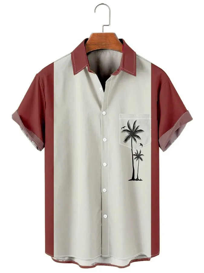 Men's Casual Simple Hawaiian Geometric Juice Print Shirt With Pockets