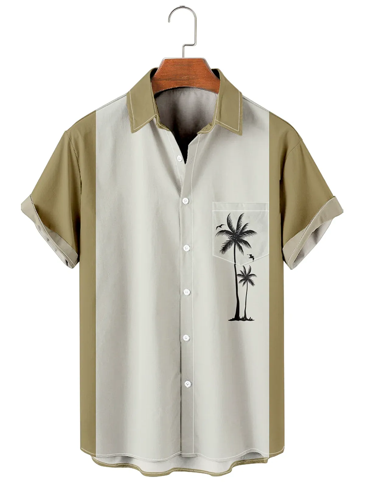Men's Casual Simple Hawaiian Geometric Juice Print Shirt With Pockets