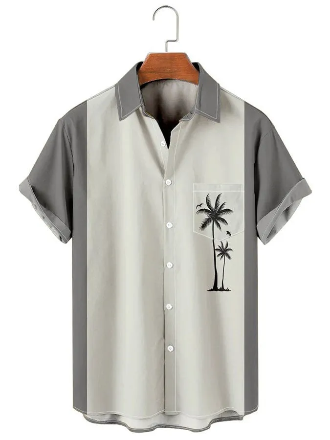 Men's Casual Simple Hawaiian Geometric Juice Print Shirt With Pockets