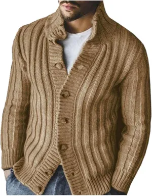 Mens Casual Stand Collar Cable Knit Cardigans Regular Fit Button Down Long Sleeve Casual Open Front Cardigan Sweaters