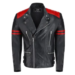 Men's Classic Black & Red Cafe Racer Leather Jacket