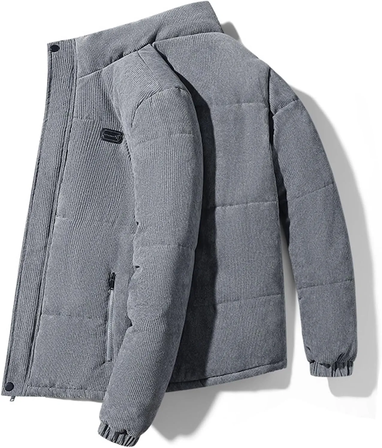 Mens Corduroy Puffer Jacket Winter Quilted Thermal Coat Lightweight Mock Neck Zip Ribbed Short Down Jackets Outerwear