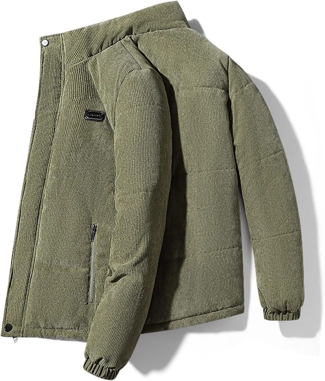 Mens Corduroy Puffer Jacket Winter Quilted Thermal Coat Lightweight Mock Neck Zip Ribbed Short Down Jackets Outerwear