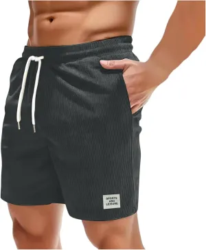 Mens Corduroy Shorts Casual Elastic Waist Drawstring Workout Shorts Gym Running Shorts Camo Shorts Classic Shorts