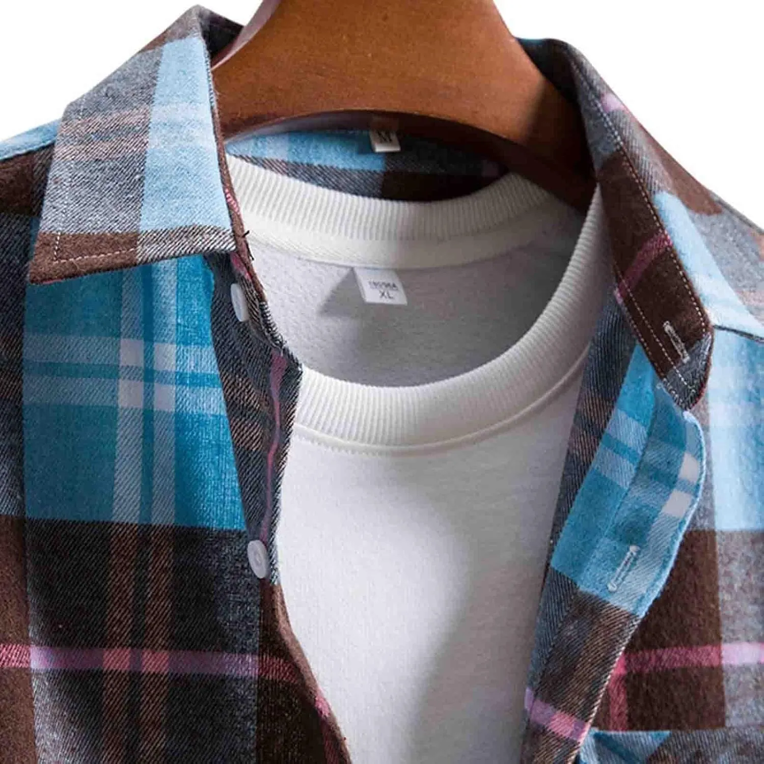 Men's Cotton Flannel Shirt Jacket Long Sleeve Button Down Plaid Shirt Color Block Lightweight Outdoor Camp Shirts