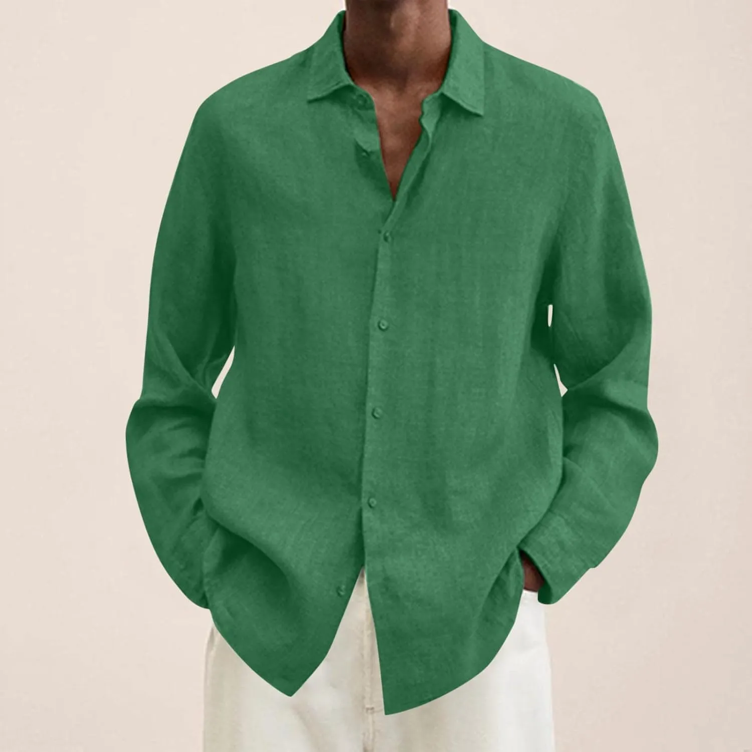 Mens Cotton Linen Hoodie Lightweight Long Sleeved Lapel Cotton Pocket Shirt Tops V Neck Button Down Hooded Shirt