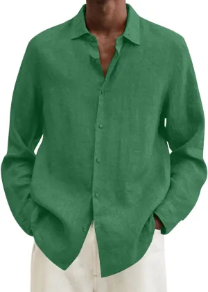 Mens Cotton Linen Hoodie Lightweight Long Sleeved Lapel Cotton Pocket Shirt Tops V Neck Button Down Hooded Shirt