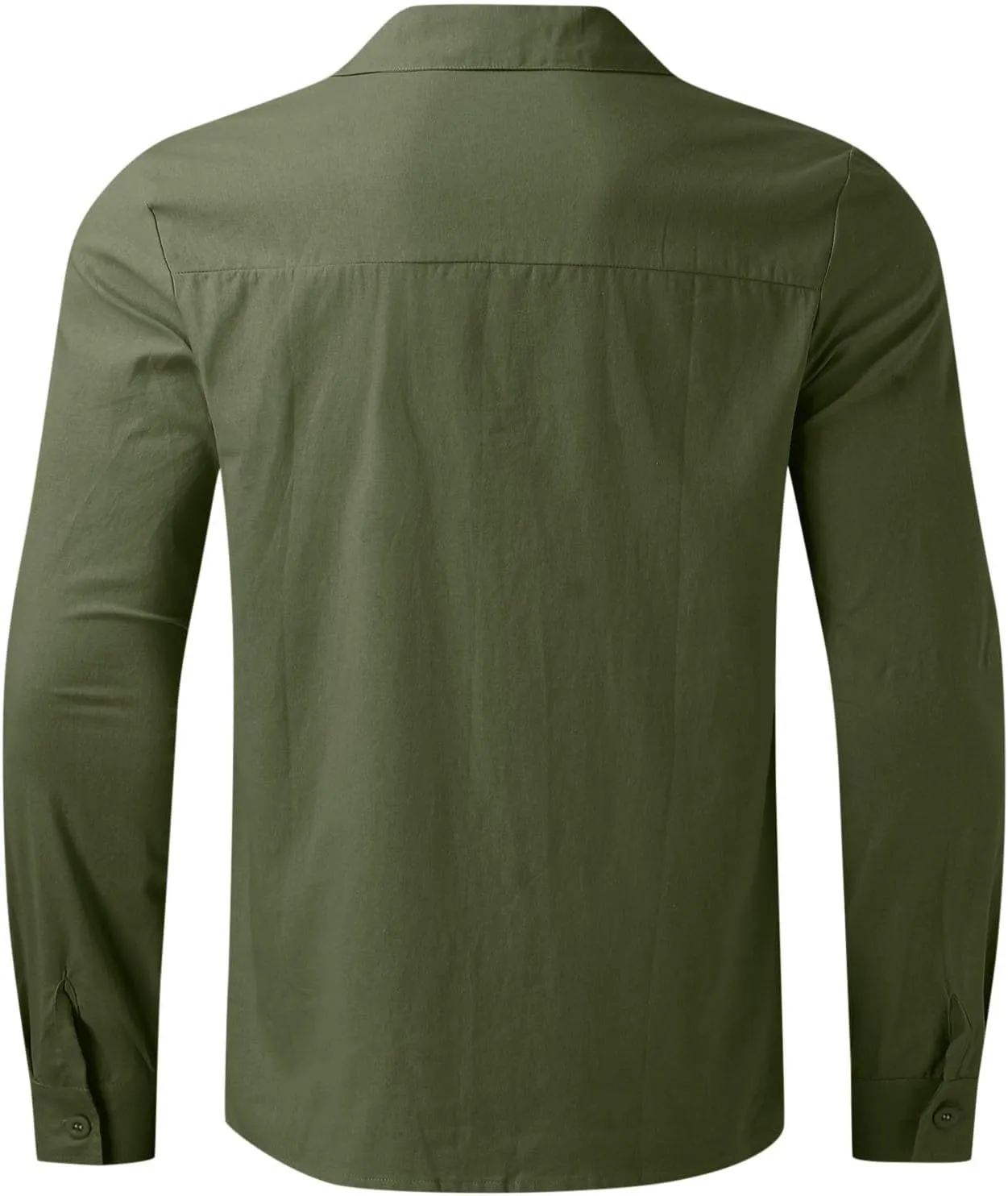 Men's Cotton Linen Oxford Shirts Trendy Summer Long Sleeve Button Down Shirt Band Collar Beach Hawaiian T-Shirt