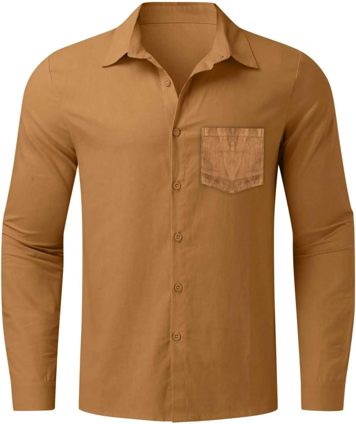 Men's Cotton Linen Oxford Shirts Trendy Summer Long Sleeve Button Down Shirt Band Collar Beach Hawaiian T-Shirt