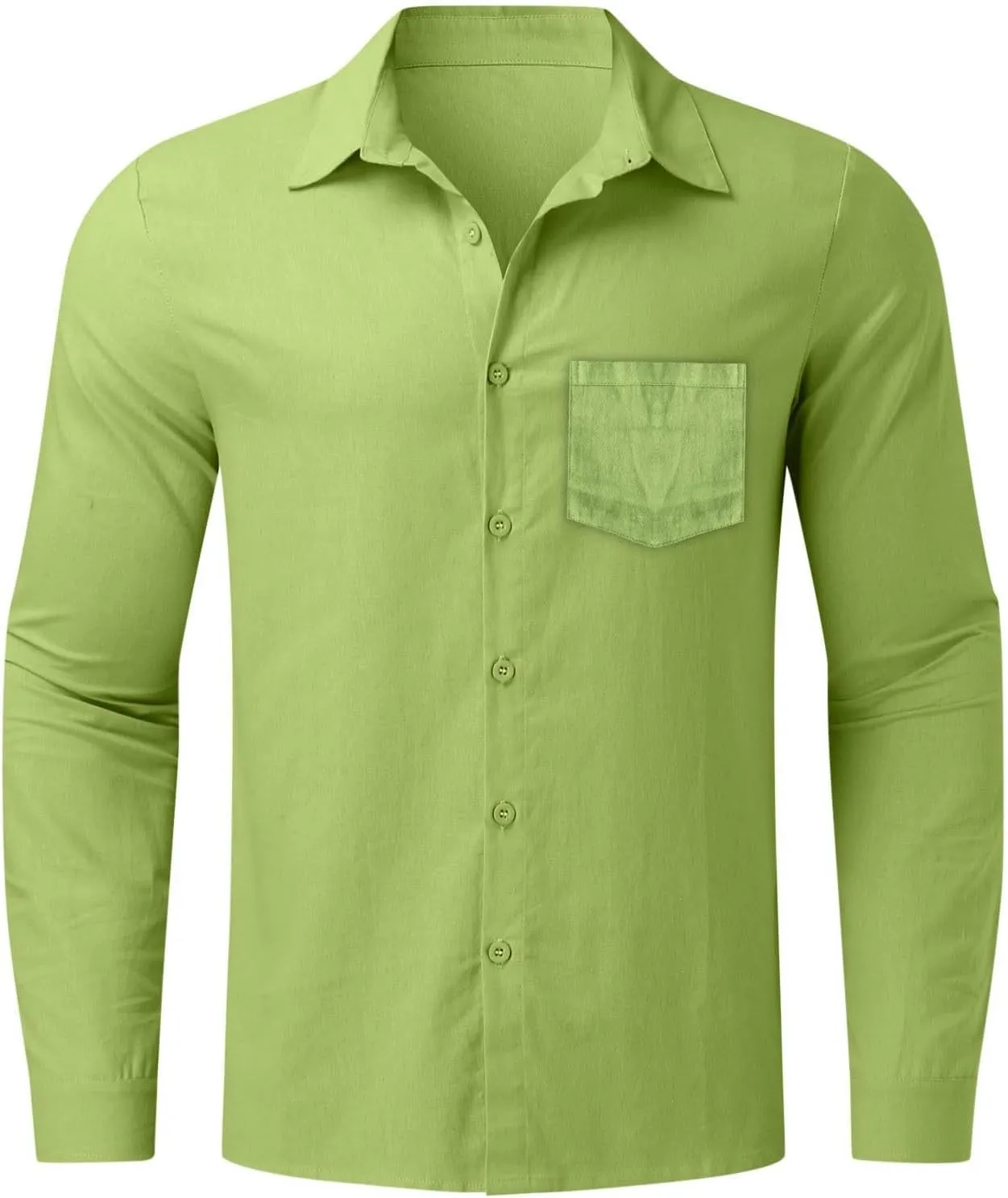 Men's Cotton Linen Oxford Shirts Trendy Summer Long Sleeve Button Down Shirt Band Collar Beach Hawaiian T-Shirt