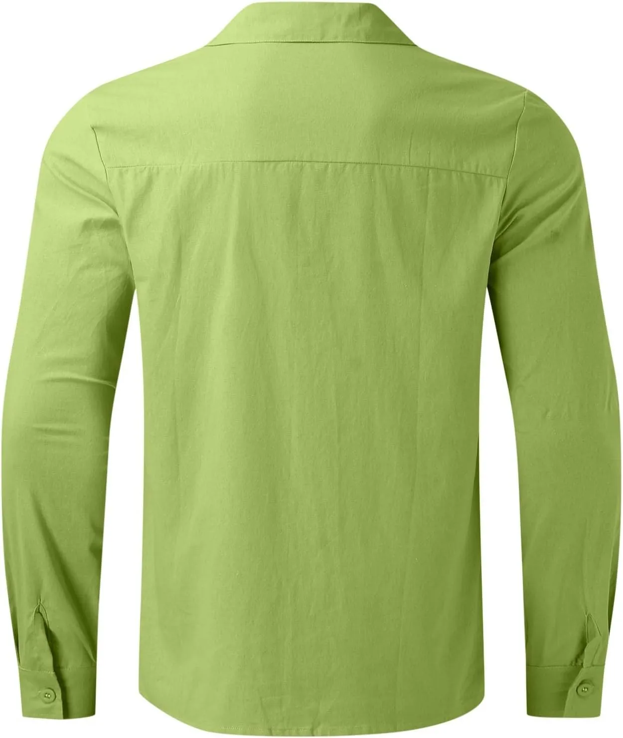 Men's Cotton Linen Oxford Shirts Trendy Summer Long Sleeve Button Down Shirt Band Collar Beach Hawaiian T-Shirt