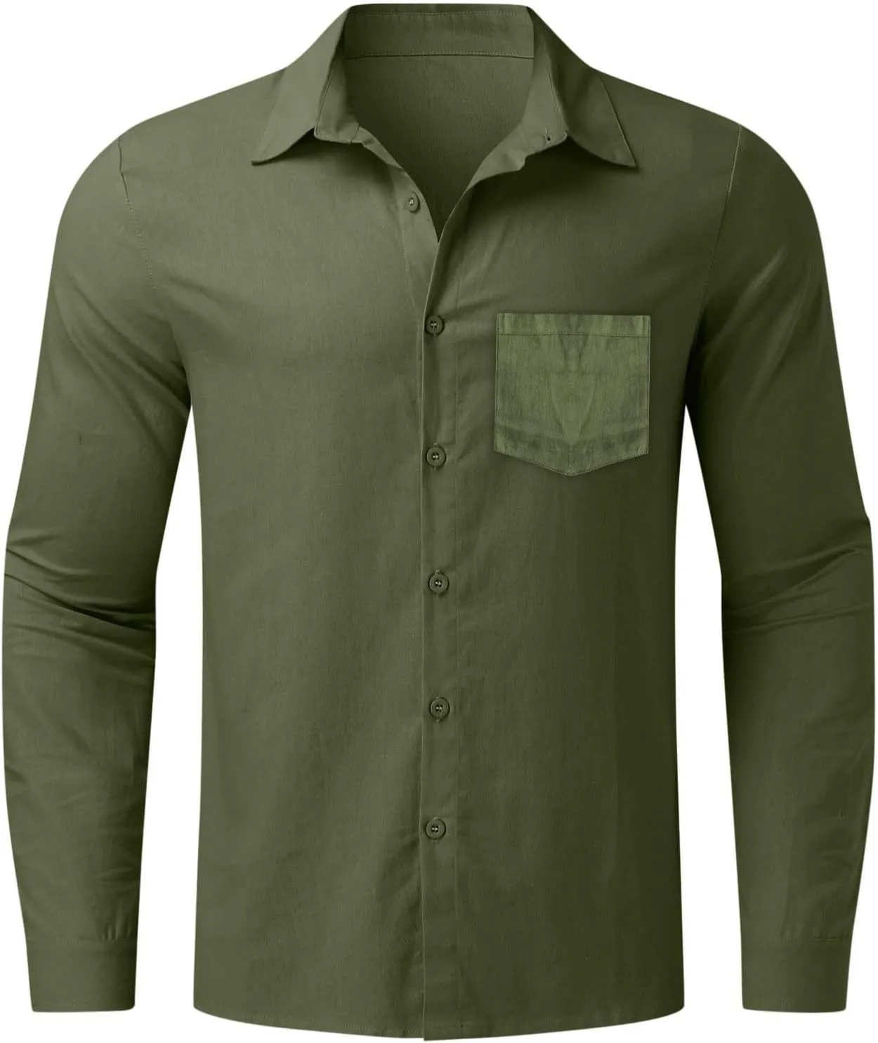 Men's Cotton Linen Oxford Shirts Trendy Summer Long Sleeve Button Down Shirt Band Collar Beach Hawaiian T-Shirt