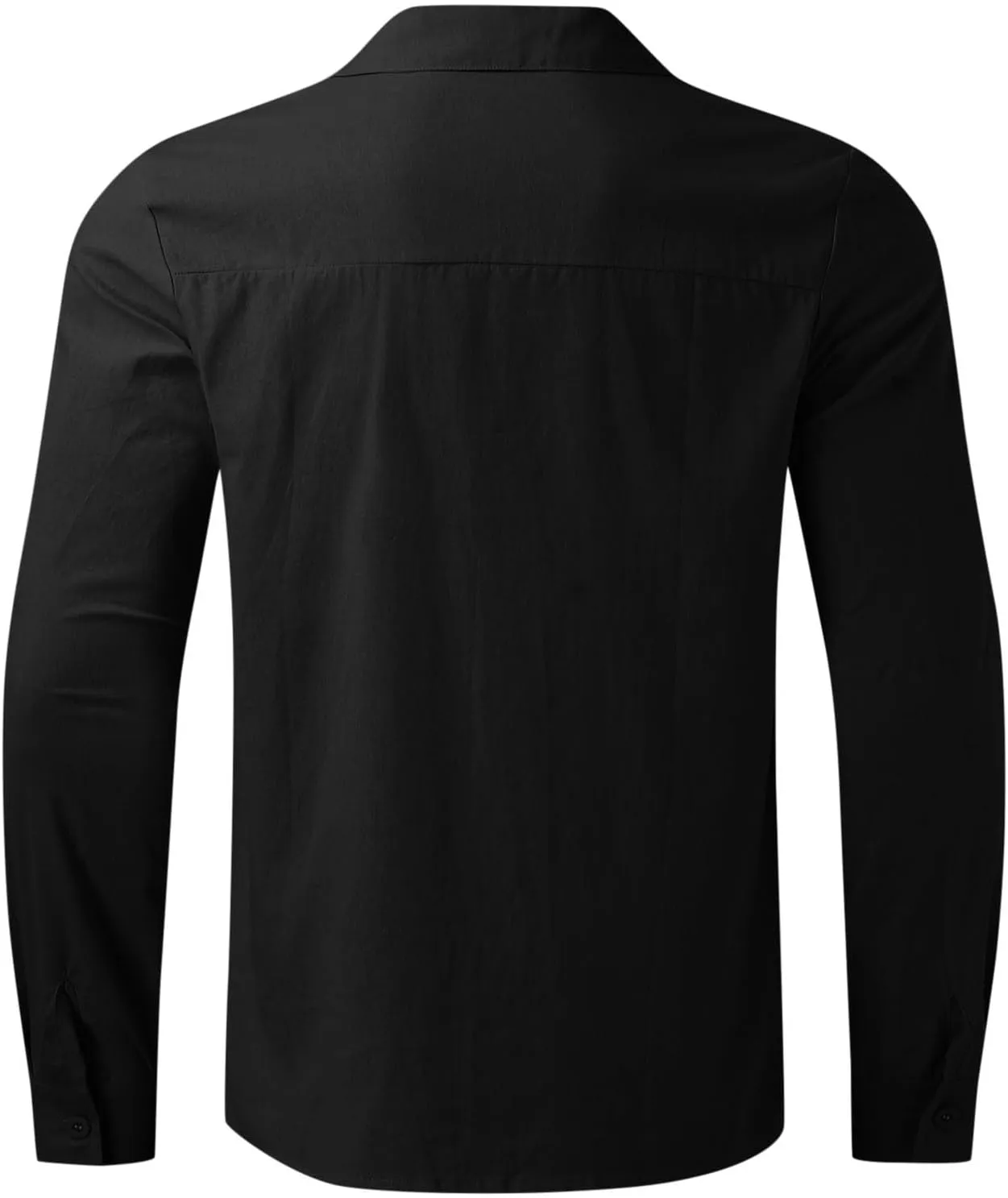 Men's Cotton Linen Oxford Shirts Trendy Summer Long Sleeve Button Down Shirt Band Collar Beach Hawaiian T-Shirt