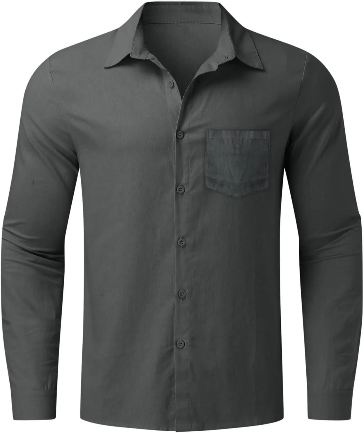 Men's Cotton Linen Oxford Shirts Trendy Summer Long Sleeve Button Down Shirt Band Collar Beach Hawaiian T-Shirt