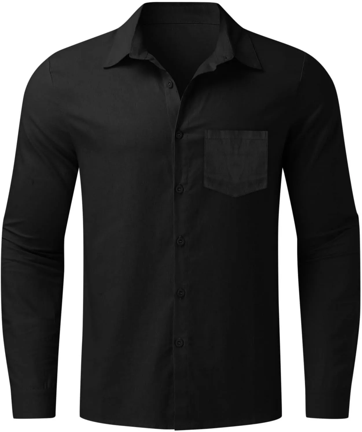 Men's Cotton Linen Oxford Shirts Trendy Summer Long Sleeve Button Down Shirt Band Collar Beach Hawaiian T-Shirt