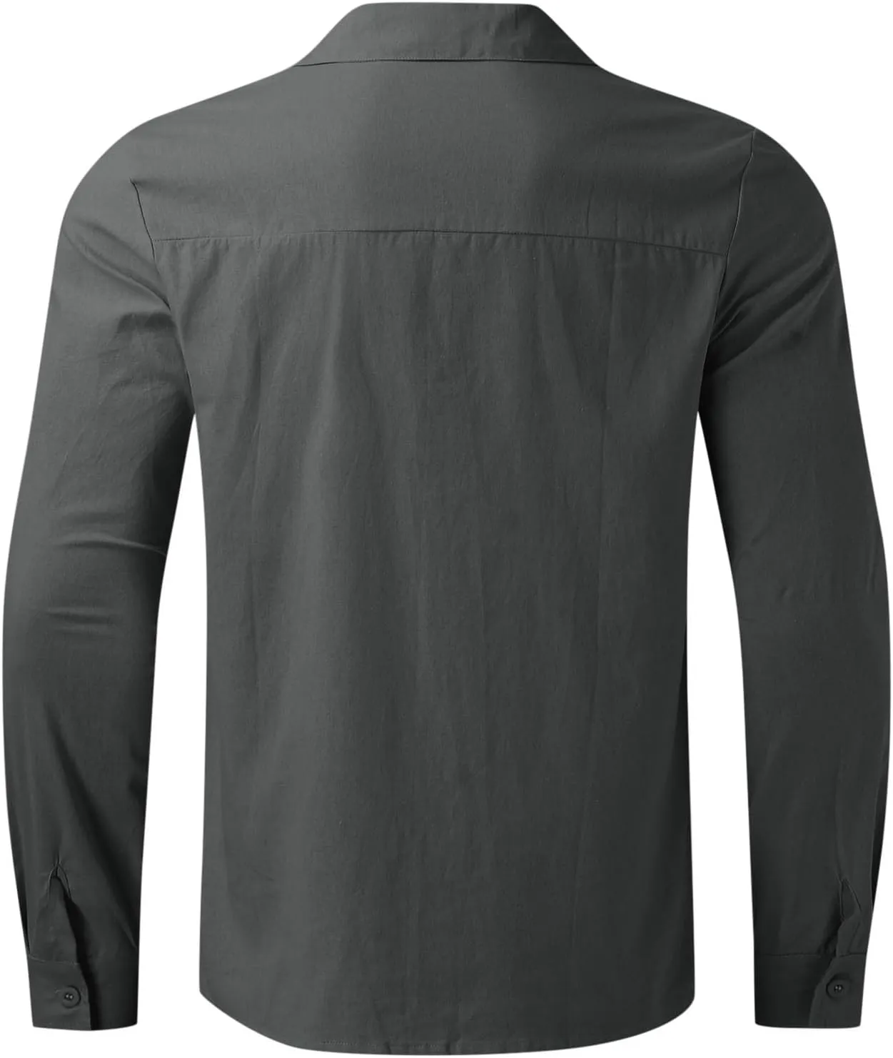 Men's Cotton Linen Oxford Shirts Trendy Summer Long Sleeve Button Down Shirt Band Collar Beach Hawaiian T-Shirt