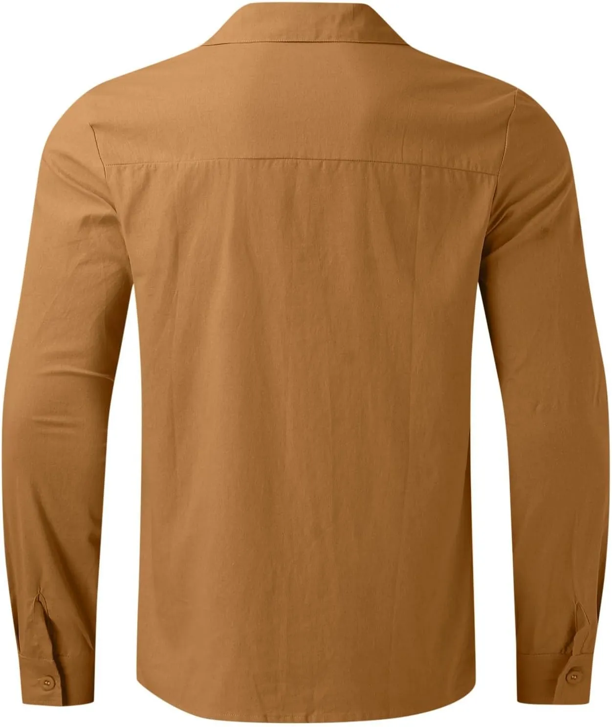 Men's Cotton Linen Oxford Shirts Trendy Summer Long Sleeve Button Down Shirt Band Collar Beach Hawaiian T-Shirt