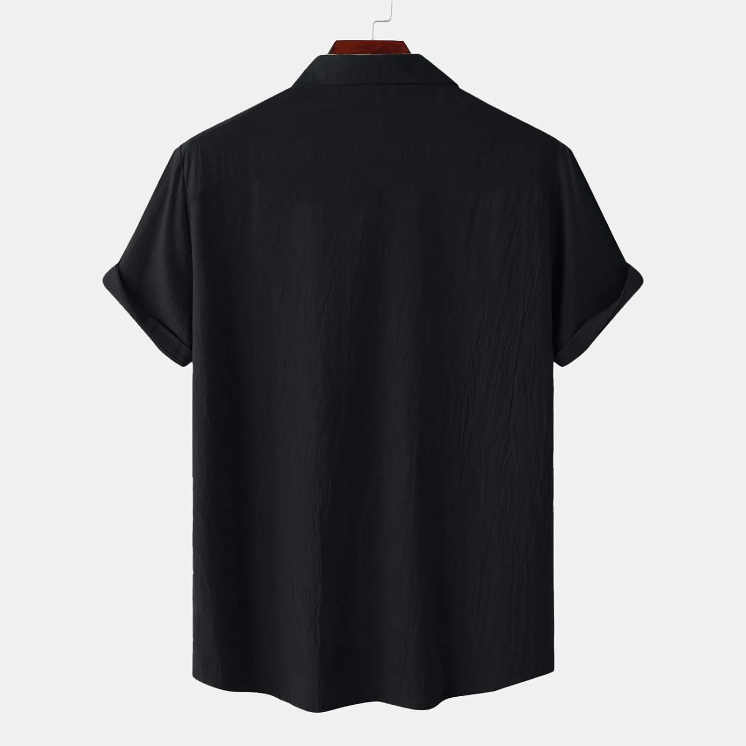 Mens Cotton Linen Shirts Button Down Casual Tshirt Textured Short Sleeve Shirts Summer Beach Outdoor Tee with Pockets