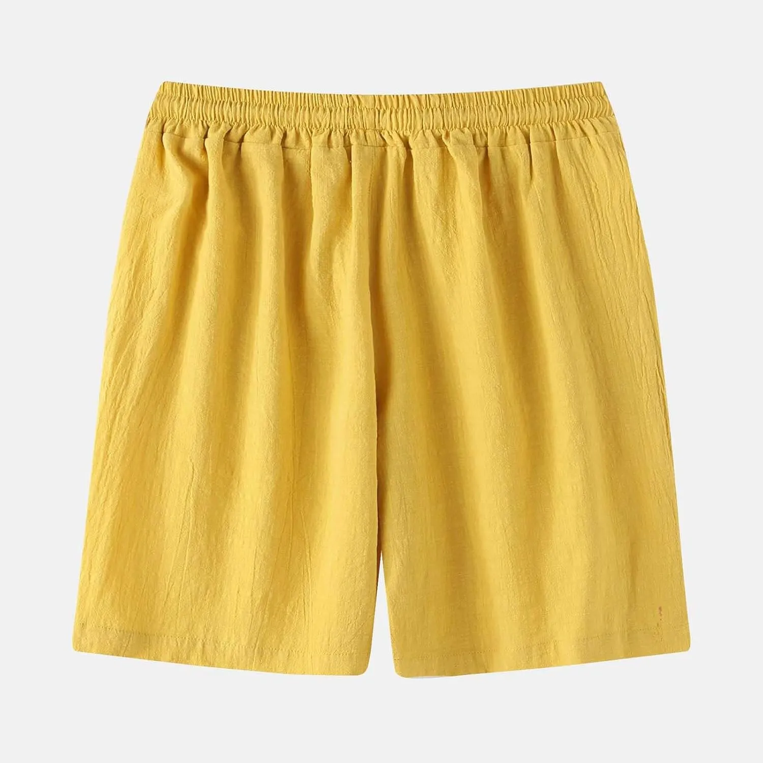 Mens Cotton Linen Shorts Casual Elastic Waist Drawstring Beach Shorts Lightweight Summer Golf Shorts Daily Shorts