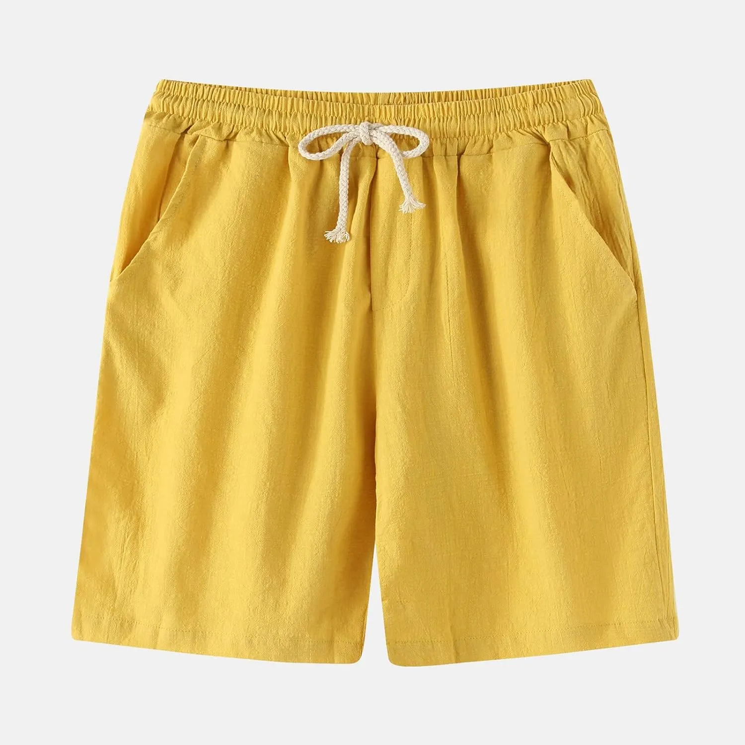Mens Cotton Linen Shorts Casual Elastic Waist Drawstring Beach Shorts Lightweight Summer Golf Shorts Daily Shorts