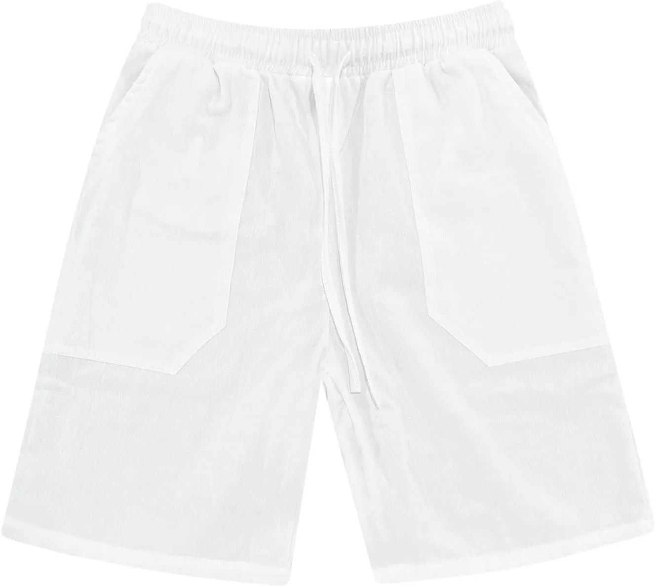 Men's Cotton Linen Shorts Solid Color Casual Pocket Button Shorts with Pockets