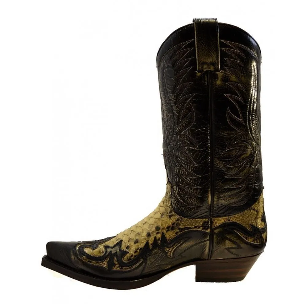 Men's Cowboy Boots Sendra 3241P Tierra Leather Python Skin Cuban Heel