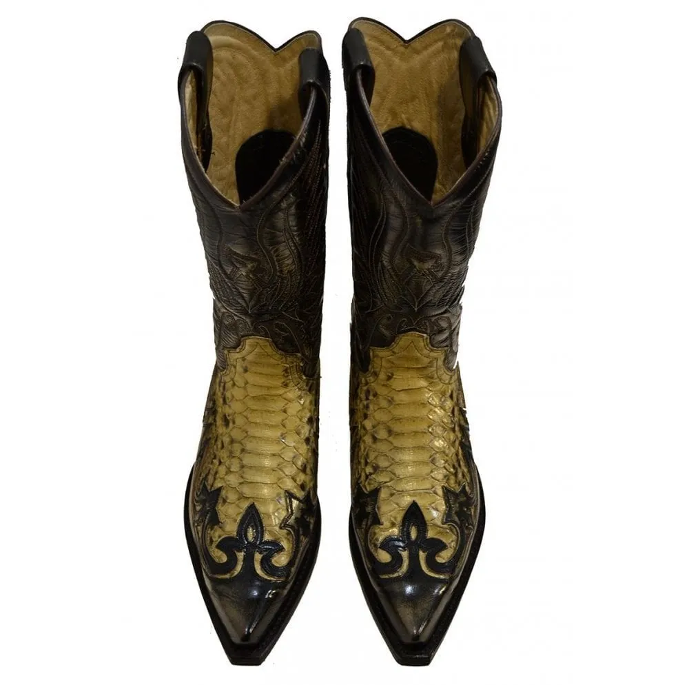 Men's Cowboy Boots Sendra 3241P Tierra Leather Python Skin Cuban Heel