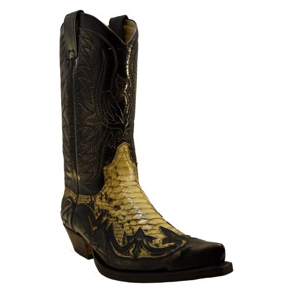Men's Cowboy Boots Sendra 3241P Tierra Leather Python Skin Cuban Heel