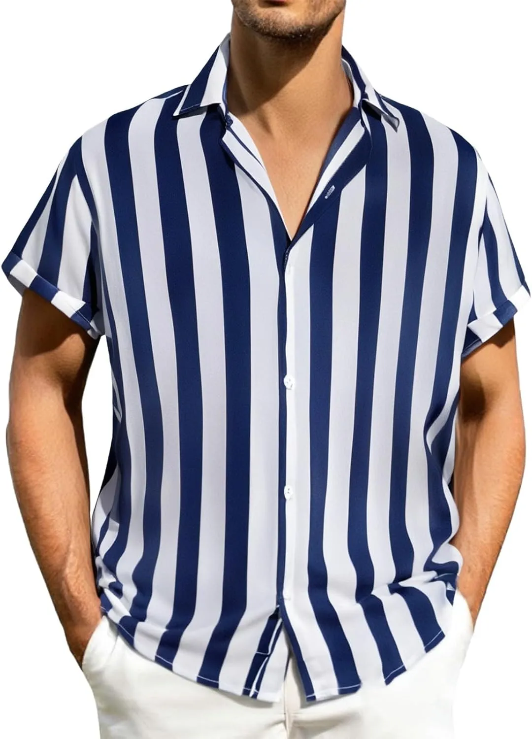 Men's Cuban Guayabera Shirt Fashion Striped Casual Short Sleeve Button Down Summer Hawaiian Tees Vintage Beach Vacation Tops