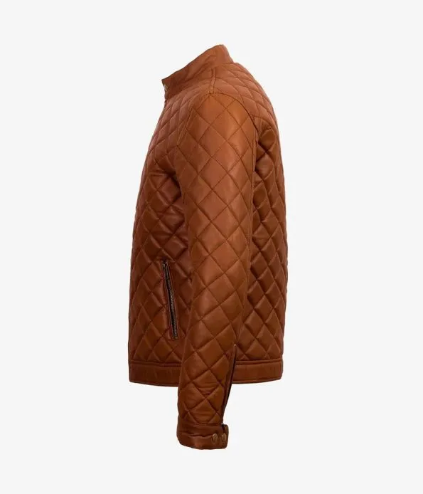 Men’s Decant Slim Fit Quilted Biker Leather Jacket by TJS